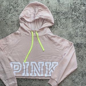 ✌🏼PINK Victoria’s Secret Tan Crop Hoodie Small